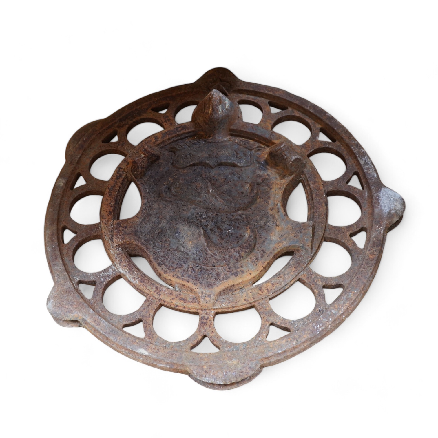 A large cast iron crested roundel from Brighton station, 62cm in diameter. Condition - fair, rust all over